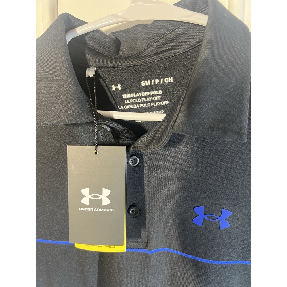 Under Armour Playoff Polo Mens Small Black Blue Golf Shirt UPF 40 NWT